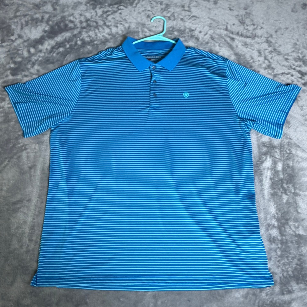 Ariat Men XL Blue Striped TEK Heat Series Short Sleeve Performance Polo Shirt